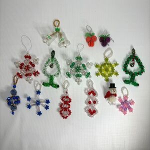Homemade Plastic Beaded Christmas Ornaments 80s Retro Holiday Lot 14 Vintage